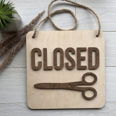 Табличка  Open - closed подвесная из дерева для барбершопа парикмахерской  Вывеска деревянная двусто