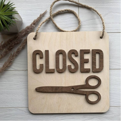 Табличка  Open - closed подвесная из дерева для барбершопа парикмахерской  Вывеска деревянная двусто