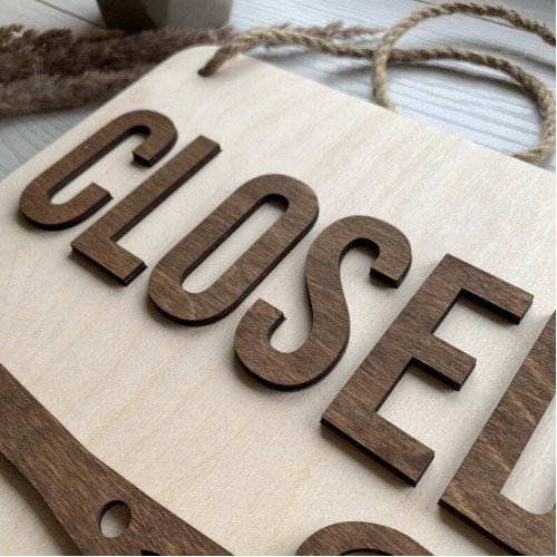 Табличка  Open - closed подвесная из дерева для барбершопа парикмахерской  Вывеска деревянная двусто