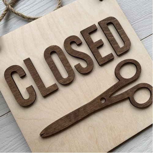 Табличка  Open - closed подвесная из дерева для барбершопа парикмахерской  Вывеска деревянная двусто