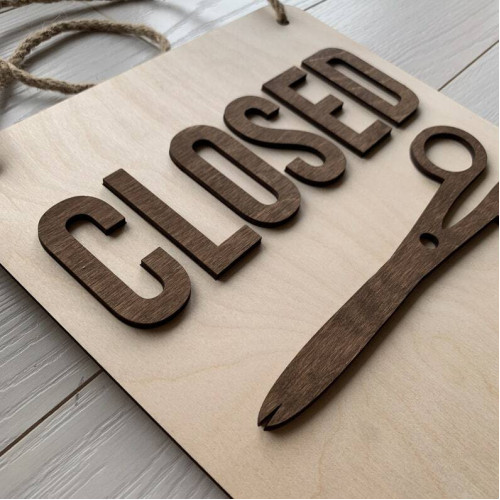 Табличка  Open - closed подвесная из дерева для барбершопа парикмахерской  Вывеска деревянная двусто