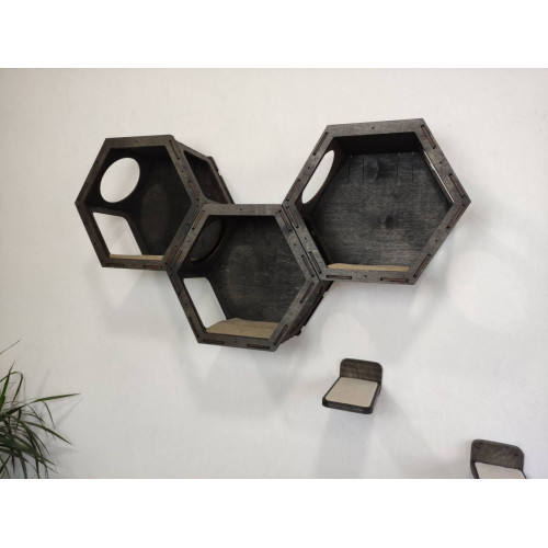 Игровой комплекс настенный лежанка и домик из дерева для кошки