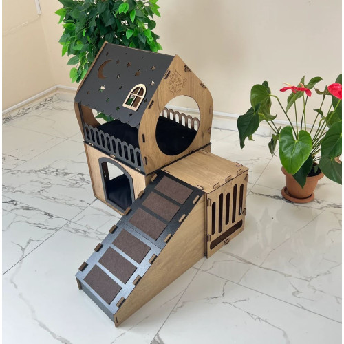 Кошкин дом домик для кролика двухэтажный игровой комплекс для кошек