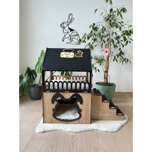 Кошкин дом домик для кролика двухэтажный игровой комплекс для кошек