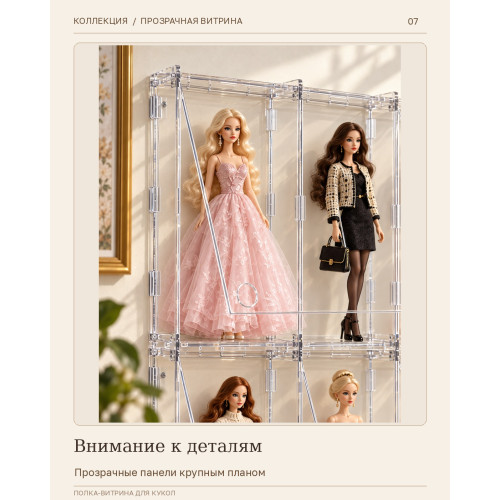 Витрина настенная для кукол Барби и аниме фигурок из оргстекла 128×68×13 см, 10 ячеек
