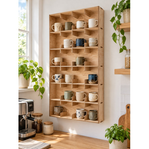 Полка для кружек из Pinterest на 24 ячеек, деревянная настенная