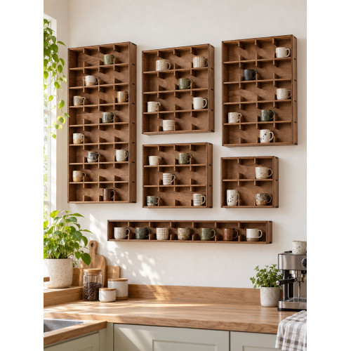 Полка для кружек из Pinterest на 9 ячеек, деревянная настенная