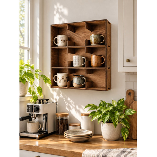 Полка для кружек из Pinterest на 9 ячеек, деревянная настенная