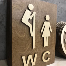Вывеска  табличка знак туалет из дерева  Деревянный знак на дверь