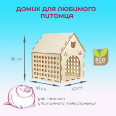 Домик для кошки кота крупного размера Домик из дерева для домашнего питомца  Дом для упитанного котика