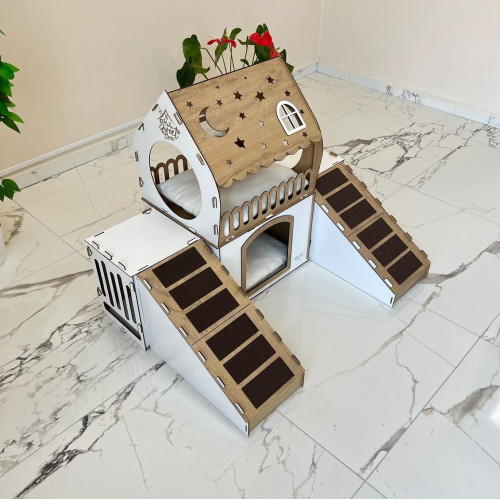 Кошкин дом домик для кролика двухэтажный игровой комплекс для кошек