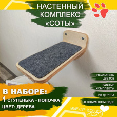 Игровой комплекс для кошек настенный ступенька 1 шт для кошки  Цвет натуральное дерево  Полки и лесницы из набора Соты