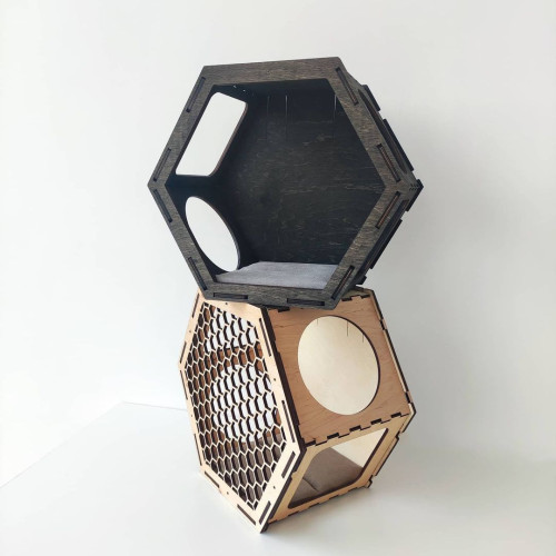 Игровой комплекс настенный лежанка домик шестигранный из дерева для кошки