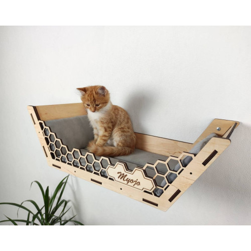 Игровой комплекс настенный лежанка и домик из дерева для кошки