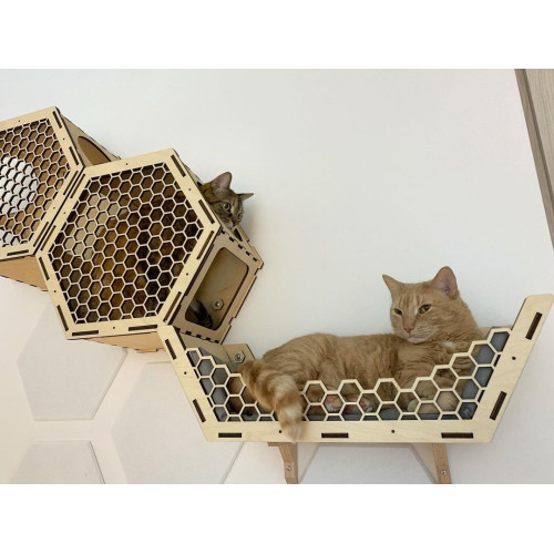 Игровой комплекс настенный лежанка и домик из дерева для кошки