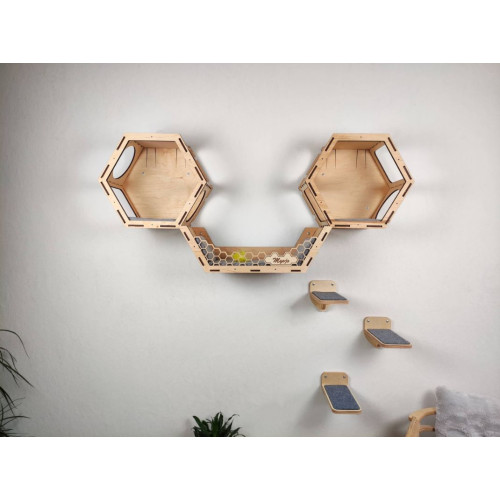 Игровой комплекс настенный лежанка и домик из дерева для кошки