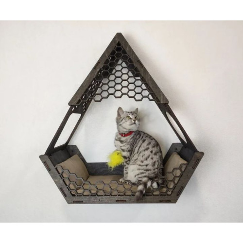 Игровой комплекс настенный лежанка и домик из дерева для кошки