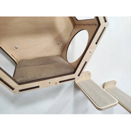 Игровой комплекс настенный лежанка и домик из дерева для кошки