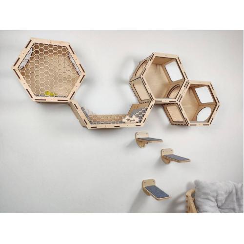 Игровой комплекс настенный лежанка и домик из дерева для кошки