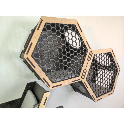Игровой комплекс настенный лежанка и домик из дерева для кошки