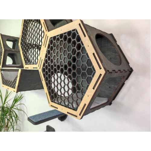 Игровой комплекс настенный лежанка и домик из дерева для кошки
