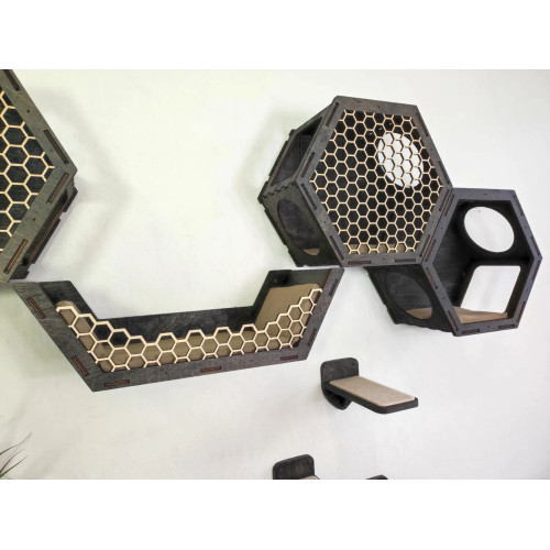 Игровой комплекс настенный лежанка и домик из дерева для кошки
