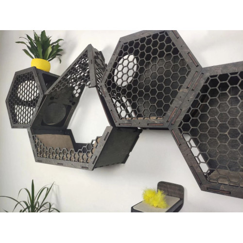 Игровой комплекс настенный лежанка и домик из дерева для кошки