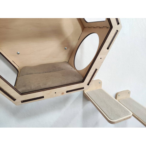 Игровой комплекс настенный лежанка и домик из дерева для кошки