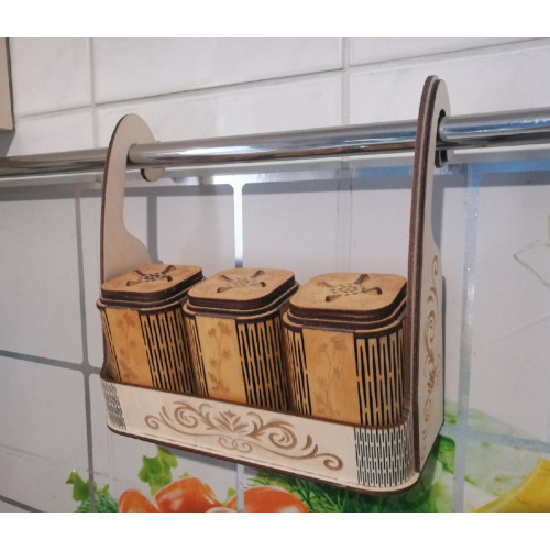 Полочка двухъярусная деревянная кухонная для специй  Подставка из дерева для банок со специями  Держ