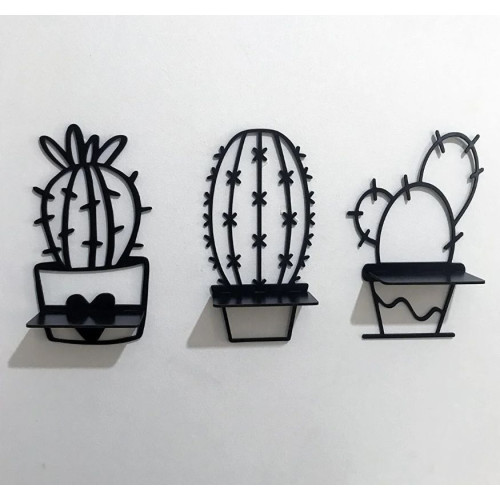 Маленькая декоративная настенная полочка для мелочей Кактусы набор 3 шт панно декор на стену