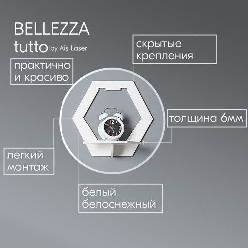 Полка настенная прямая 1 шт 30х30х18см Белая sota BELLEZZA  Полки для гостиной спальни кухни детской