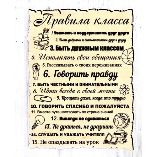 Правила класса табличка 40*30 см
