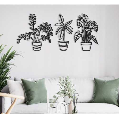 Панно 100х45 см Растения декоративное настенное чёрное декор на стену картина