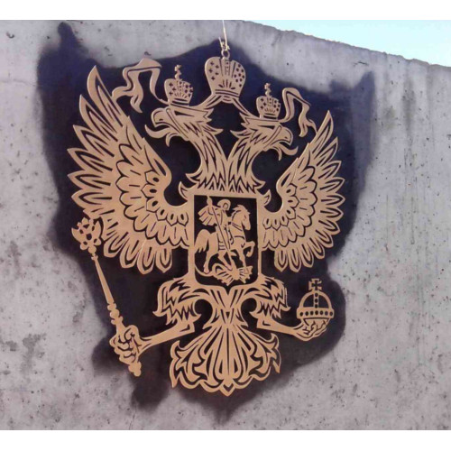 Деревянный многоразовый трафарет в виде Герба Российской Федерации 40х40см  Ais Laser  Декор и интер