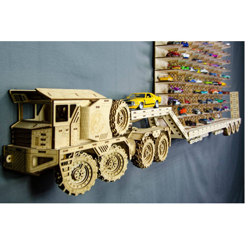 Деревянная полка для машинок горизонтальная 1:64  Парковка настенная для моделек автомобилей